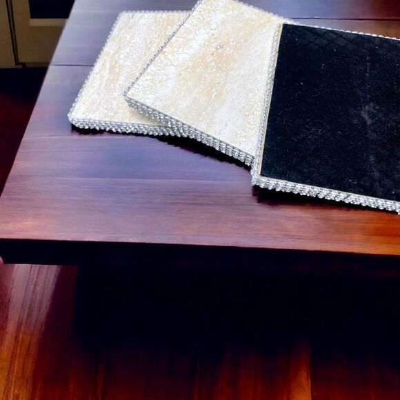 Bejeweled Tile Coaters l Set of 4 l Beige l Black felt bottom l Sparkle Trim - Picture 3 of 7